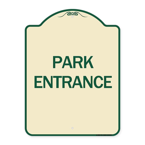 Designer Series Sign Park Entrance, Tan & Green Heavy-Gauge Aluminum Sign, 24" x 18", TG-1824-24453